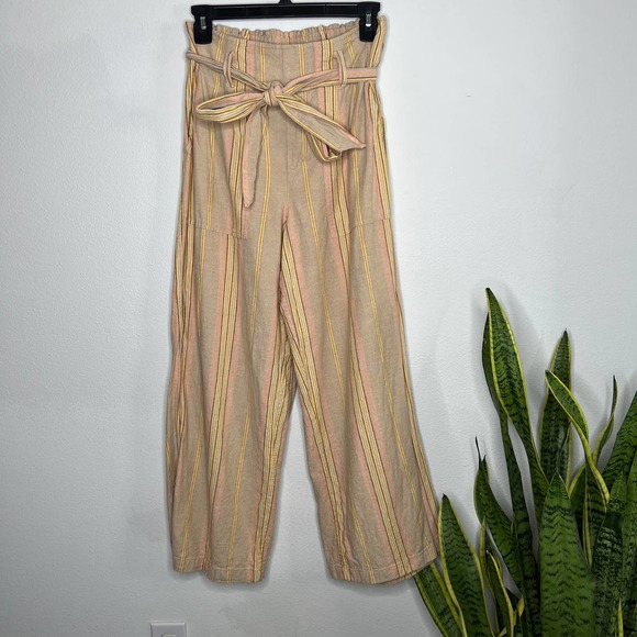 American Eagle Linen Blend Stripe Wide Leg Pants Small - Picture 1 of 5
